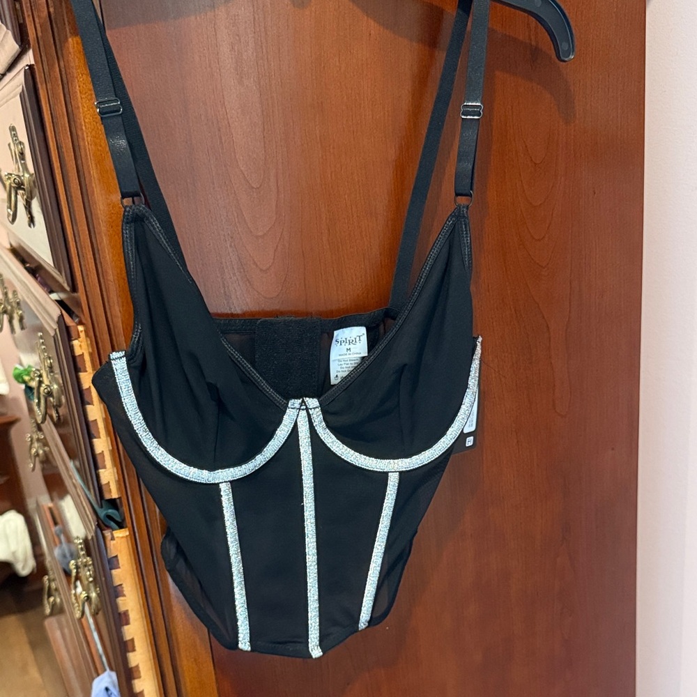 Spirit Black Bustier with Silver Rhinestone Trim